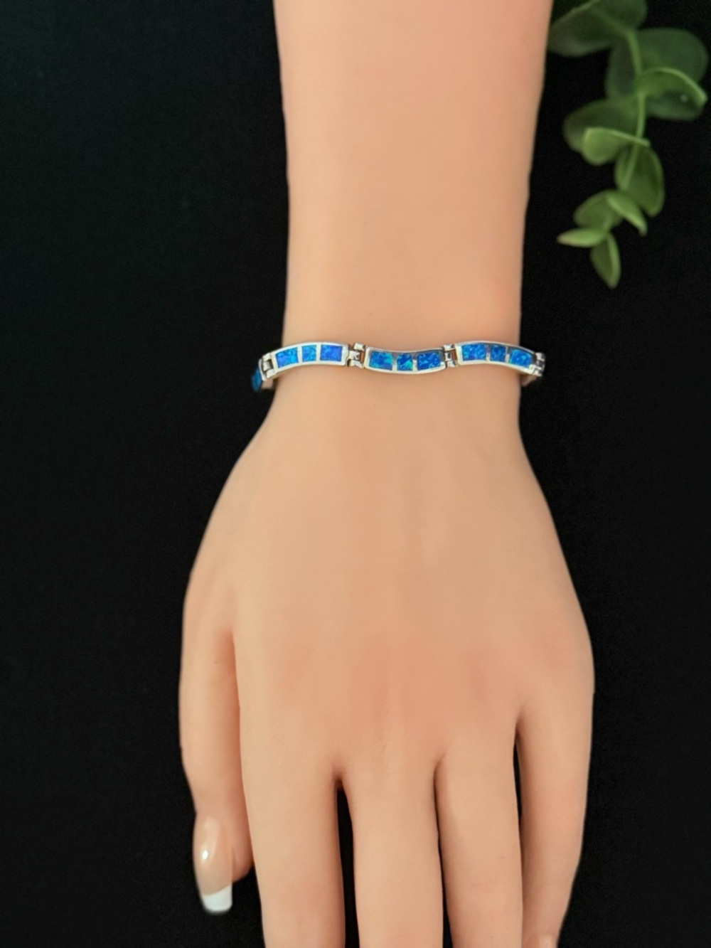 Sterling Silver 925 Blue Opal Inlay Bracelet - Picture 10 of 10